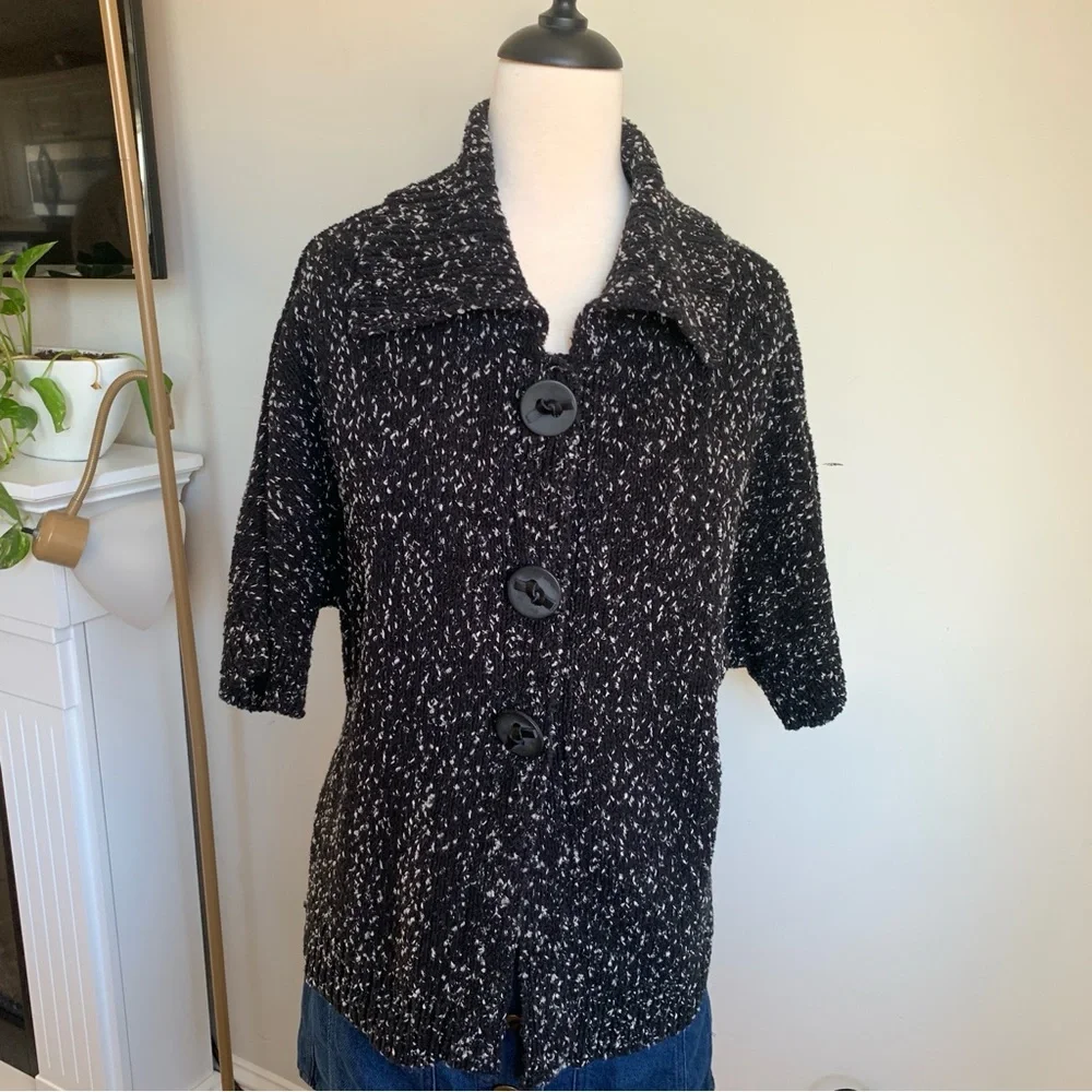Coldwater Creek Short Sleeve Black White Knit Cardigan Sweater Size Medium 10-12 - Picture 6 of 12